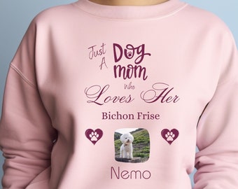 Sudadera personalizada de mamá de perro Bichon Frise, camisa de foto de perro personalizada, regalo de Bichon Frise, suéter de otoño amante de los perros, camisa de mamá de perro, camisa de mamá de piel
