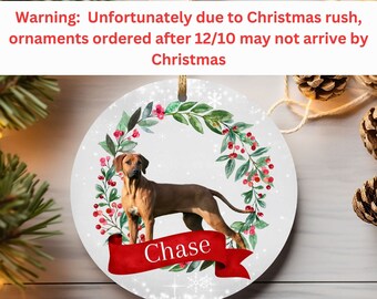 Adorno de cerámica personalizado con foto de perro Rhodesian Ridgeback, adorno circular de otoño para amantes de los perros, decoración para árbol de Navidad para mamás de perros