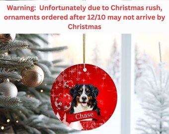 Adorno de cerámica personalizado con forma de perro de montaña bernés, adorno con foto de perro personalizado, adorno circular de otoño para amantes de los perros, decoración para árbol de Navidad para mamás de perros