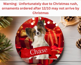 Adorno de cerámica personalizado con forma de papillón, adorno con foto de perro personalizado, adorno circular de otoño para amantes de los perros, decoración para árbol de Navidad con forma de mamá perruna