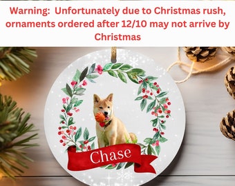 Adorno de cerámica personalizado de Shiba Inu, adorno con foto de perro personalizado, adorno circular de otoño para amantes de los perros, decoración para árbol de Navidad de mamá perra