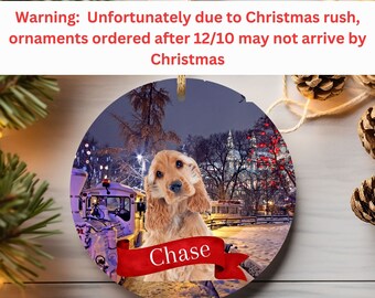Adorno de cerámica personalizado con forma de cocker spaniel, adorno con foto de perro personalizado, adorno circular de otoño para amantes de los perros, decoración para árbol de Navidad para mamá perruna