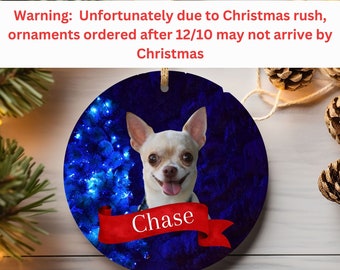 Personalized Chihuahua Ceramic Ornament,Custom Dog Photo Ornament,,Dog Lover Fall Circular Ornament,Dog Mom Christmas Tree Decoration