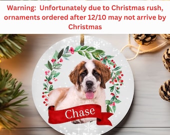 Adorno de cerámica personalizado de San Bernardo, adorno con foto de perro personalizado, adorno circular de otoño para amantes de los perros, decoración para árbol de Navidad para mamá perruna