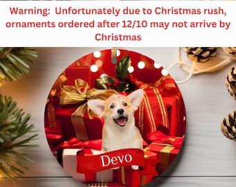 Adorno de cerámica personalizado con foto de perro de Corgi, adorno circular de otoño para amantes de los perros, decoración para árbol de Navidad con mamá perruna