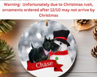 Adorno de cerámica personalizado de Scotty, adorno con foto de perro personalizado, adorno circular de otoño para amantes de los perros, decoración para árbol de Navidad de mamá perruna