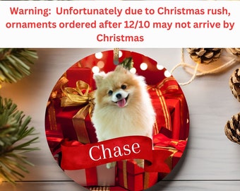 Personalized Pomeranian Ceramic Ornament,Custom Dog Photo Ornament,,Dog Lover Fall Circular Ornament,Dog Mom Christmas Tree Decoration