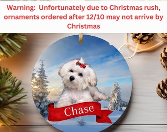 Adorno de cerámica maltés personalizado, adorno con foto de perro personalizado, adorno circular de otoño para amantes de los perros, decoración para árbol de Navidad de mamá perra