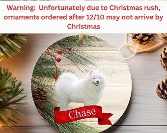 Adorno de cerámica de samoyedo personalizado, adorno con foto de perro personalizado, adorno circular de otoño para amantes de los perros, decoración para árbol de Navidad de mamá perra