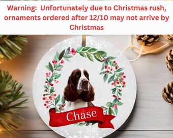 Adorno de cerámica personalizado con foto de perro Springer Spaniel, adorno circular de otoño para amantes de los perros, decoración para árbol de Navidad con diseño de mamá perruna