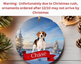 Adorno de cerámica personalizado con forma de beagle, adorno con foto de perro personalizado, adorno circular de otoño para amantes de los perros, decoración para árbol de Navidad con forma de mamá perra