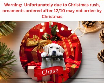 Adorno de cerámica de laboratorio personalizado, adorno con foto de perro personalizado, adorno circular de otoño para amantes de los perros, decoración para árbol de Navidad para mamá perruna