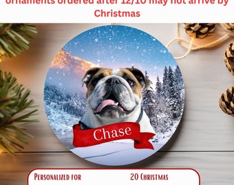 Adorno de cerámica de bulldog personalizado, adorno con foto de perro personalizado, adorno circular de otoño para amantes de los perros, decoración para árbol de Navidad de mamá perra