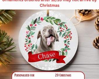 Adorno de cerámica personalizado de Weimaraner, adorno con foto de perro personalizado, adorno circular de otoño para amantes de los perros, decoración para árbol de Navidad de mamá perra
