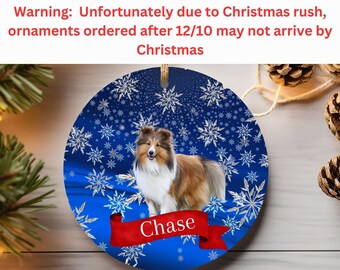 Adorno de cerámica personalizado con forma de collie, adorno con foto de perro personalizado, adorno circular de otoño para amantes de los perros, decoración para árbol de Navidad con forma de mamá perra