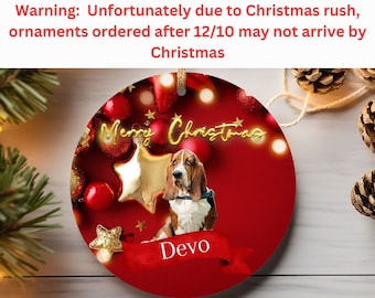 Adorno de cerámica personalizado con foto de perro Basset Hound, adorno circular de otoño para amantes de los perros, decoración para árbol de Navidad con diseño de mamá perra