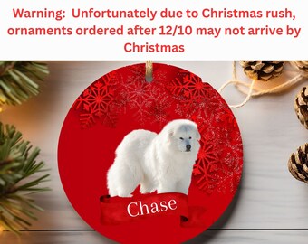 Adorno de cerámica personalizado de los Grandes Pirineos, adorno con foto de perro personalizado, adorno circular de otoño para amantes de los perros, decoración para árbol de Navidad para mamá perruna