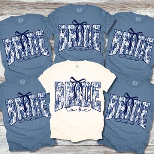 Bachelorette Party Shirts, Comfort Colors® Team Bride Shirt, Something Blue Toile Coquette Matching Bridesmaid T-Shirt, Bridal Party Gift T