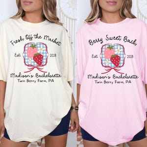 Strawberry Personalized Beach Bachelorette Party Shirts, Custom Comfort Colors® Fresh Off Market Matching Team Bride Tee, Bridal Party Gift