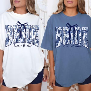 Bachelorette Party Shirts, Comfort Colors® Team Bride Shirt, Something Blue Toile Coquette Matching Bridesmaid T-Shirt, Bridal Party Gift T