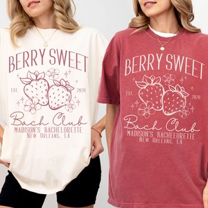 Strawberry Personalized Bachelorette Party Shirts, Custom Comfort Colors® Berry Sweet Bach Club Matching Team Bride Tee, Bridal Party Gift