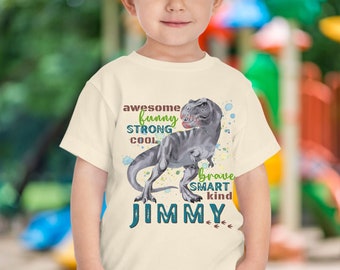 Personalized Dinosaur Shirt, Custom Name Dinosaur T-Shirt, Christmas Birthday Gift for Toddler Boy, Funny Dinosaur Lover TShirt for Kids