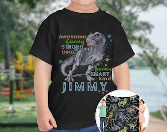 Personalized Dinosaur Shirt, Custom Name Dinosaur T-Shirt, Christmas Birthday Gift for Toddler Boy, Funny Dinosaur Lover TShirt for Kids