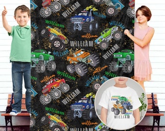 Monster Truck Custom Blanket Gift for Kids, Personalized Gift for Toddler Boy, Christmas Birthday Truck Lover Gift, Custom Kids Blanket