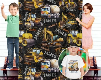 Personalized Construction Blanket, Custom Kids Blanket, Construction Truck Custom Blanket for kids, Christmas Birthday Gift for Toddler Boy