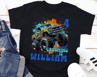 Monster Truck Birthday Shirt for Boys, Personalized Monster Truck 2nd 3rd 4th 5th 6th 7th Birthday Outfit, Custom Name Monster Truck Shirt