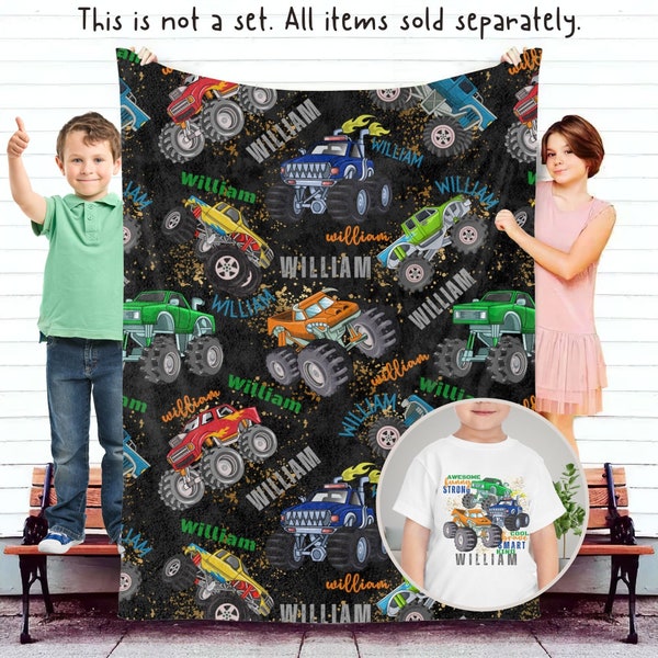 Monster Truck Custom Blanket Gift for Kids, Personalized Gift for Toddler Boy, Christmas Birthday Truck Lover Gift, Custom Kids Blanket