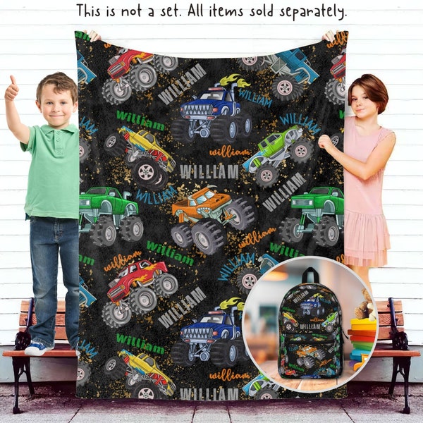 Monster Truck Custom Blanket Gift for Kids, Personalized Gift for Toddler Boy, Christmas Birthday Truck Lover Gift, Custom Kids Blanket