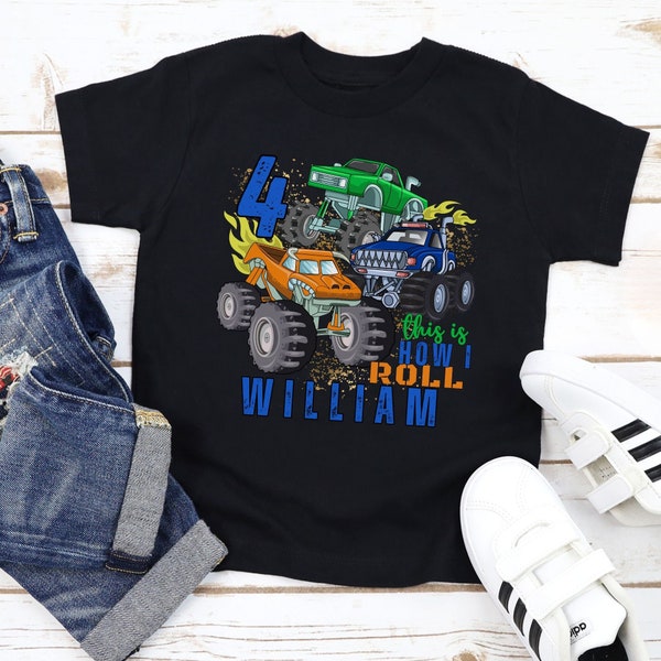 Monster Truck Birthday Shirt for Boys, Personalized Monster Truck 2nd 3rd 4th 5th 6th 7th Birthday Outfit, Custom Name Monster Truck Shirt