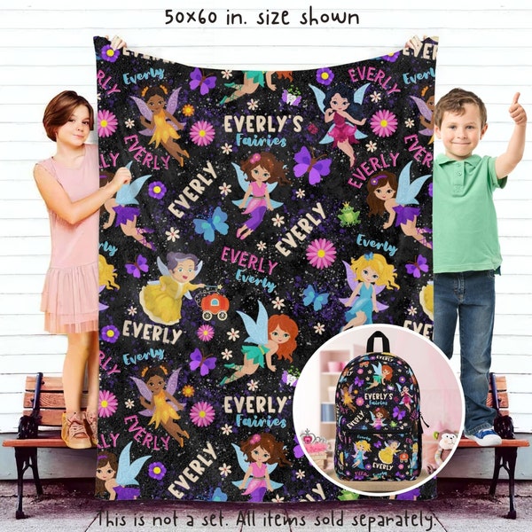 Personalized Floral Fairy Blanket for Girls, Butterfly Fairies Custom Blanket for Kids, Party Christmas Birthday Gift for Toddler, Girl Gift