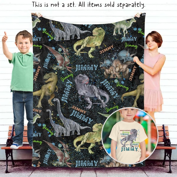 Custom Blanket with Name, Personalized Blanket, Custom Dinosaur Blanket for Toddler Boy, Christmas Birthday Dino Lover Custom Name Blanket