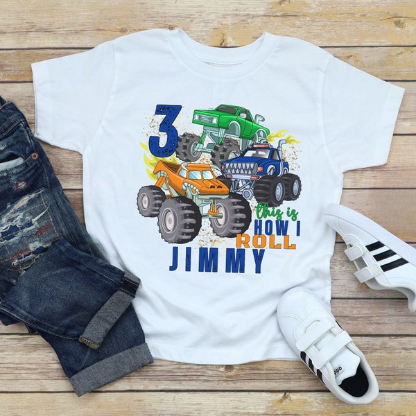 Monster Truck Birthday Shirt for Boys, Personalized Monster Truck 2nd 3rd 4th 5th 6th 7th Birthday Outfit, Custom Name Monster Truck Shirt