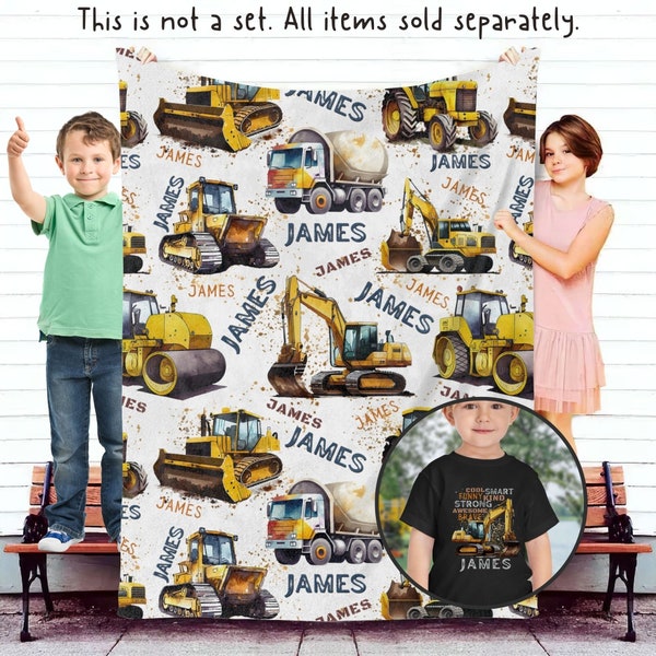 Personalized Construction Blanket, Custom Kids Blanket, Construction Truck Custom Blanket for kids, Christmas Birthday Gift for Toddler Boy