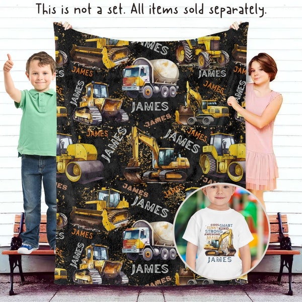 Personalized Construction Blanket, Custom Kids Blanket, Construction Truck Custom Blanket for kids, Christmas Birthday Gift for Toddler Boy