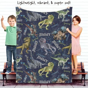 Custom Blanket with Name, Personalized Blanket, Custom Dinosaur Blanket for Toddler Boy, Christmas Birthday Dino Lover Custom Name Blanket