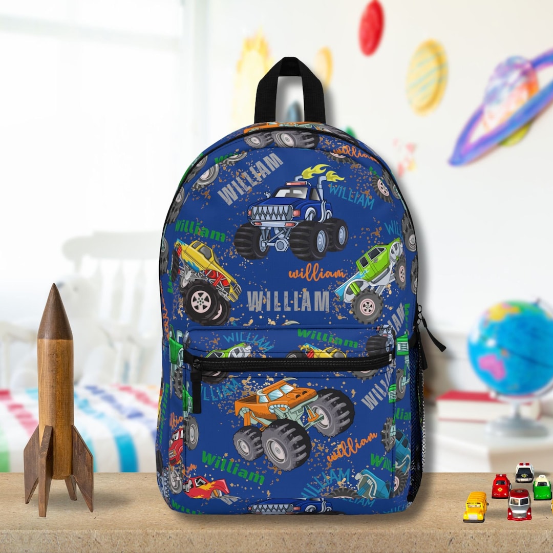 Personalized Monster Truck Backpack, Custom Name Gift for Toddler Boy, off Road Truck Lover