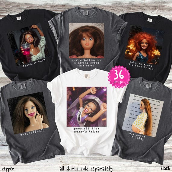 Funny Sarcastic Bachelorette Party Comfort Colors Shirts, Custom Group Unhinged Doll Face Meme T-shirts, Retro Doll Girls Trip Tee
