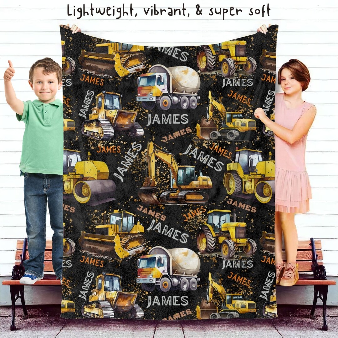 Personalized Construction Blanket, Custom Kids Blanket, Construction