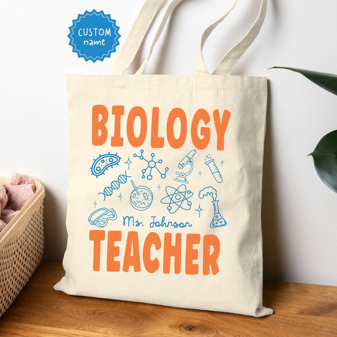 Personalized Biology Teacher Gift, Custom Biology Team Tote Bag, Back ...