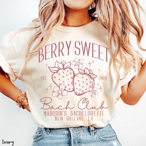 Strawberry Personalized Bachelorette Party Shirts, Custom Comfort Colors® Berry Sweet Bach Club Matching Team Bride Tee, Bridal Party Gift