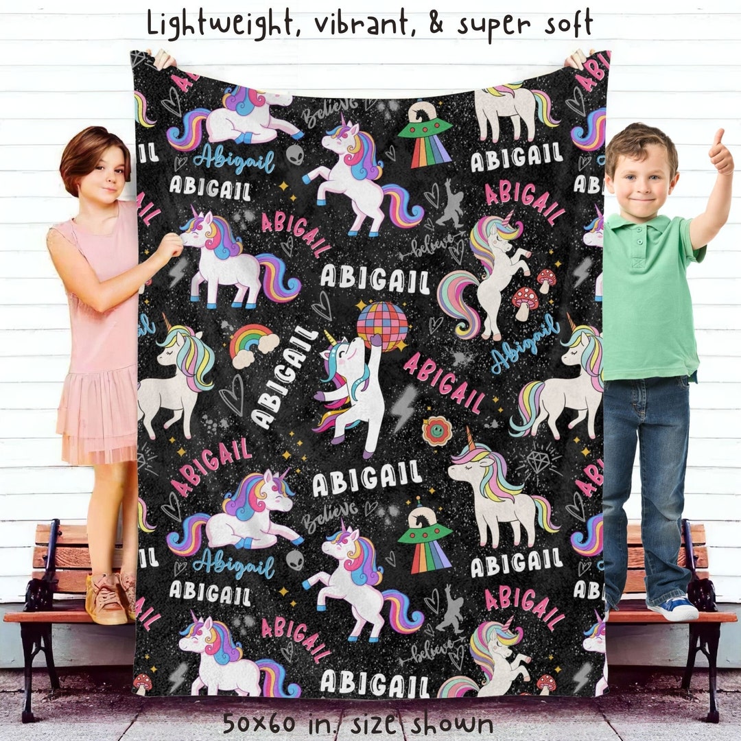 Personalized Name Blanket - Custom Unicorn Princess Fleece Throw For Girls, Baby Gift (50x60 Inches)