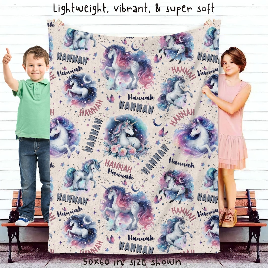 Personalized Unicorn Blanket for Girls, Unicorn Custom Blanket for Kids, Custom Kids Blanket ...