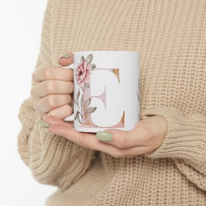 Letter E Floral Alphabet Coffee Mug | Name Begins with E | Initial Mug | Initial Coffee Cup | Birthday Gift | Watercolor Flowers Mug | 11oz