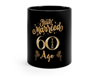 Just Married 60 Years Ago Mug, 60th Wedding Anniversary Gift for Parents or Grandparents, Diamond Anniversary Coffee Cup