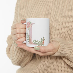 Letter L Floral Alphabet Coffee Mug | Name Begins with L | Initial Mug | Initial Coffee Cup | Birthday Gift | Watercolor Flowers Mug | 11oz