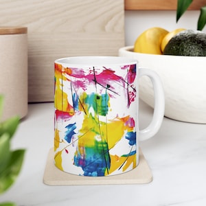 Multi-color Abstract Ceramic Mug | Abstract Design Coffee Mug | Unique Abstract Mug | Artistic 11oz Mug | Fathers Day Gifts | Home Décor